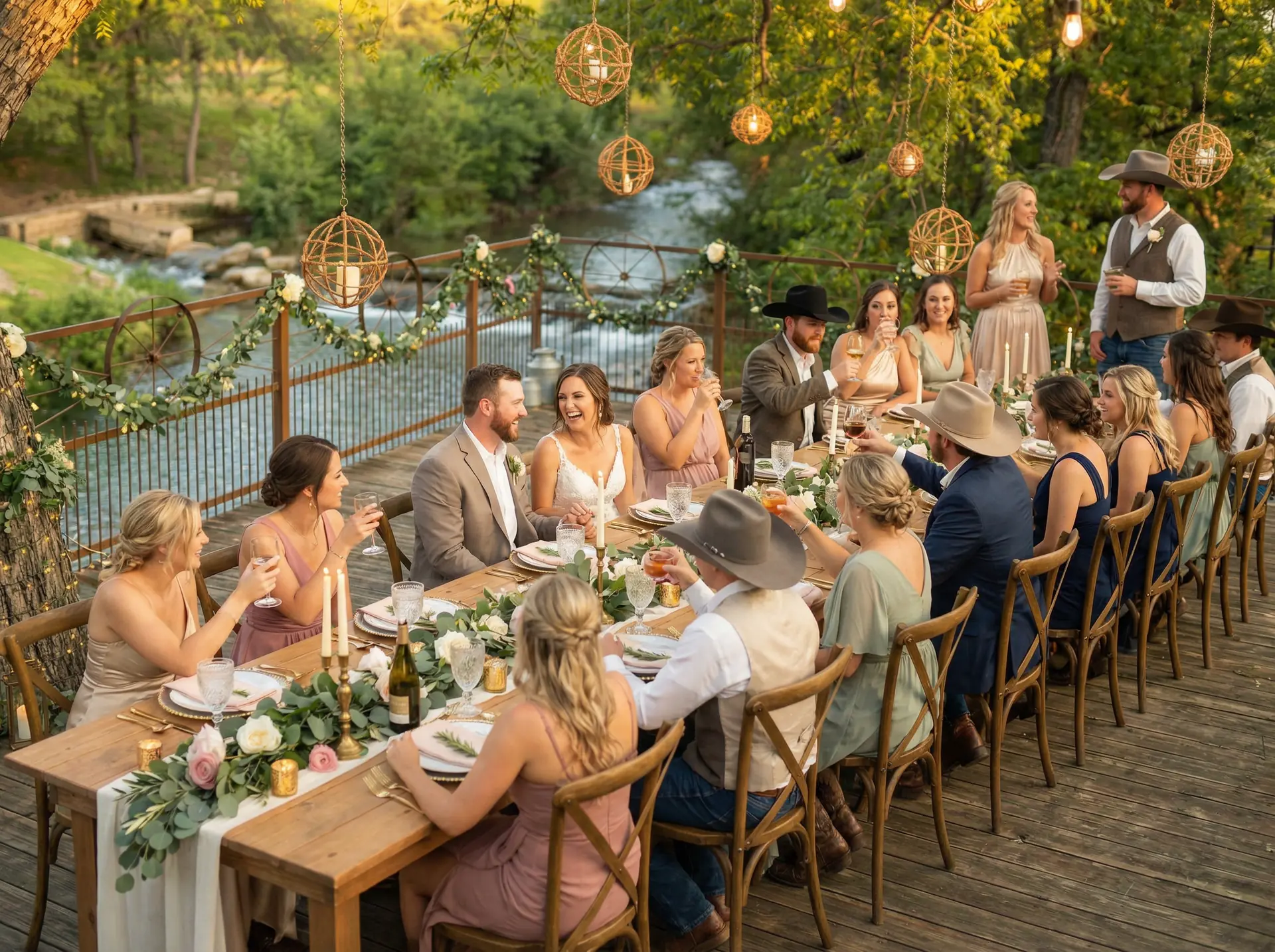 Creek-side wedding dinner at Rio Cibolo Ranch