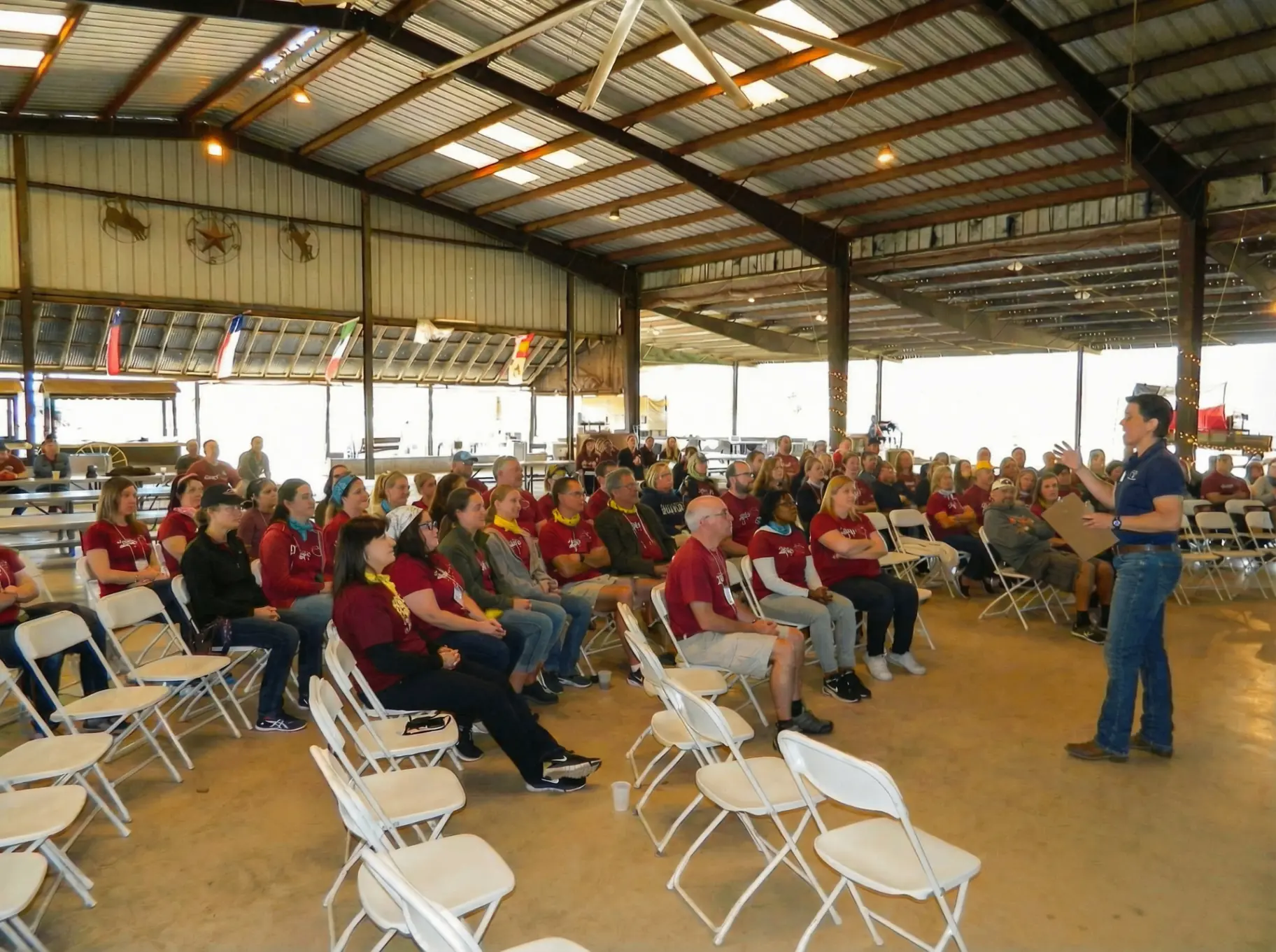 Corporate retreat team briefing session at Texas Hill Country venue
