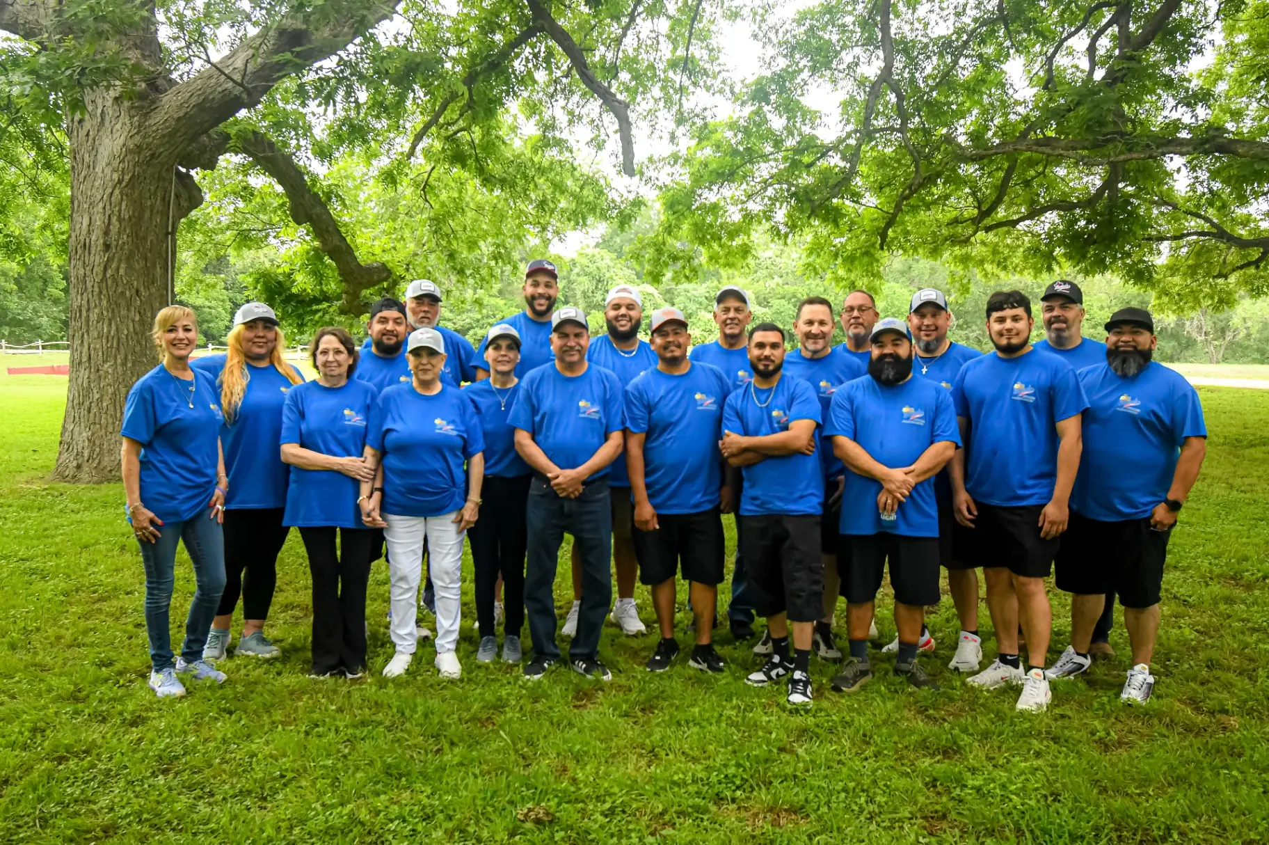 Corporate retreat team photo at a private Texas ranch venue near San Antonio