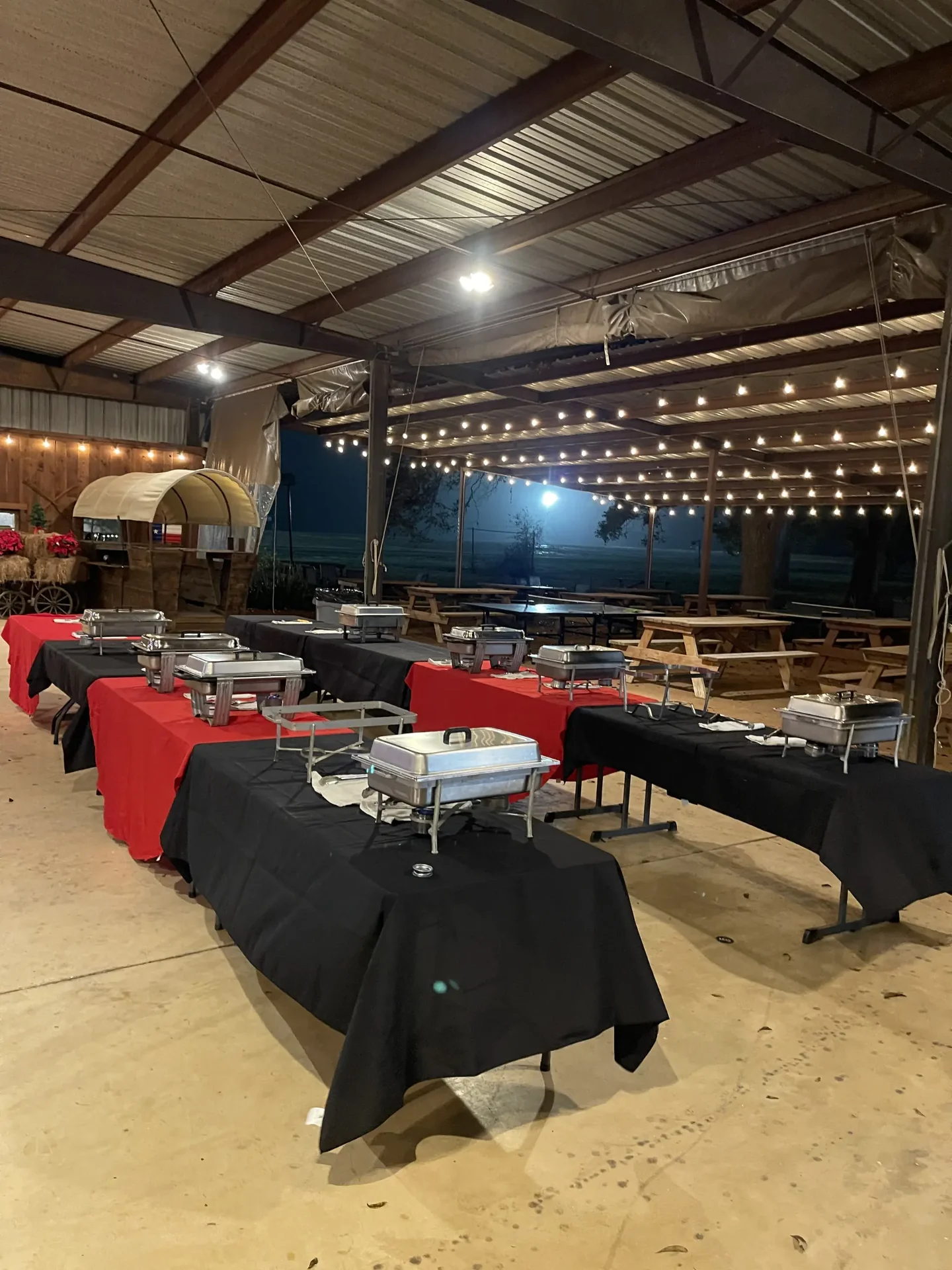 Holiday party buffet setup at corporate event venue