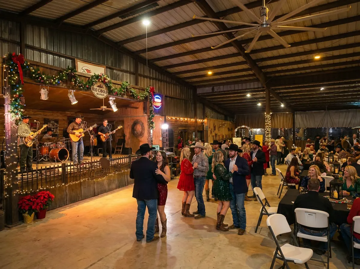 Holiday party dance floor at corporate Christmas event venue near San Antonio
