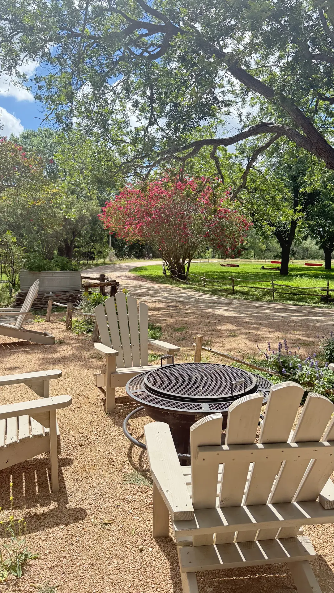 Family fire pit and outdoor seating area at a reunion at a Texas Hill Country ranch